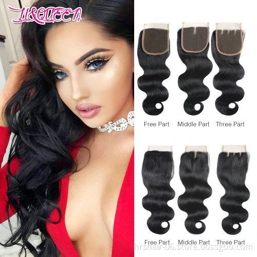 Wholesale Brazilian Remy hair  4*4 swiss lace closure virgin hair human hair ,150 density body wave lace closure
